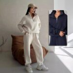 Winter Jogging Women Two Piece Set Female Zipper Coat Casual Pants Tracksuit Autumn Jacket Fashion Contrast Sport Wear Set