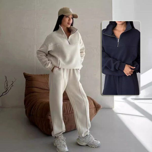 Winter Jogging Women Two Piece Set Female Zipper Coat Casual Pants Tracksuit Autumn Jacket Fashion Contrast Sport Wear Set
