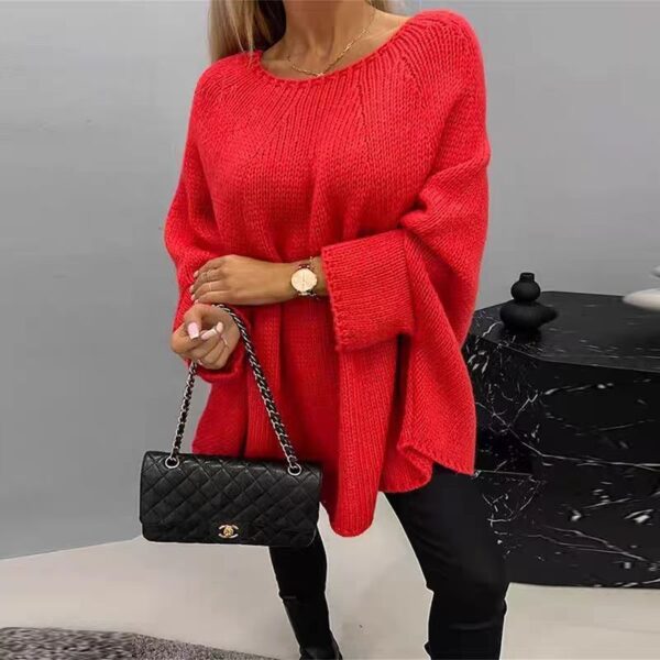 Winter Loose Batwing Sleeve Pullover Sweater Fashion Oversized Knitted Shawl Sweater Tops - Image 3