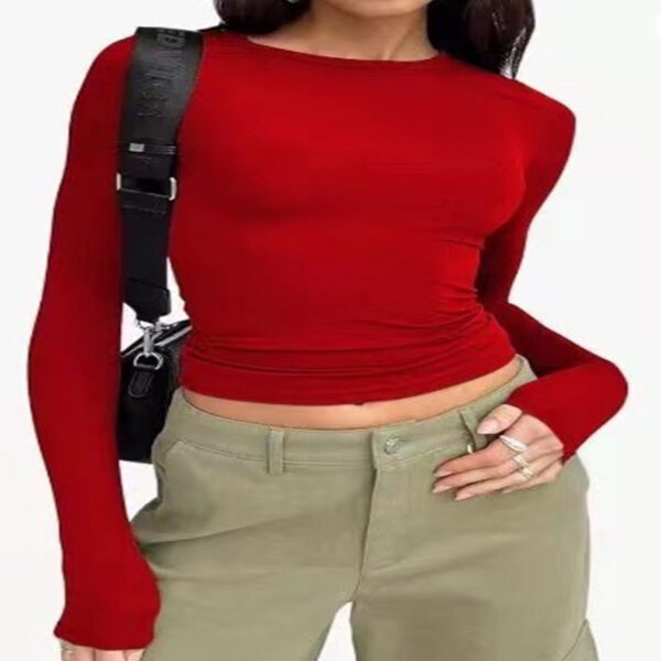 Fashion Slim Long-sleeved Pullovers Tops Solid Causal Fit Shirts - Image 8