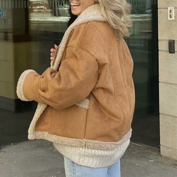 Lapel Woolen Coat With Pockets Winter Fashion Loose Suede Short Top Women's Clothing - Image 5