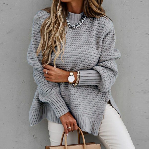 Solid Colour Drawstring Side Slit Knit sweater For Women - Image 10