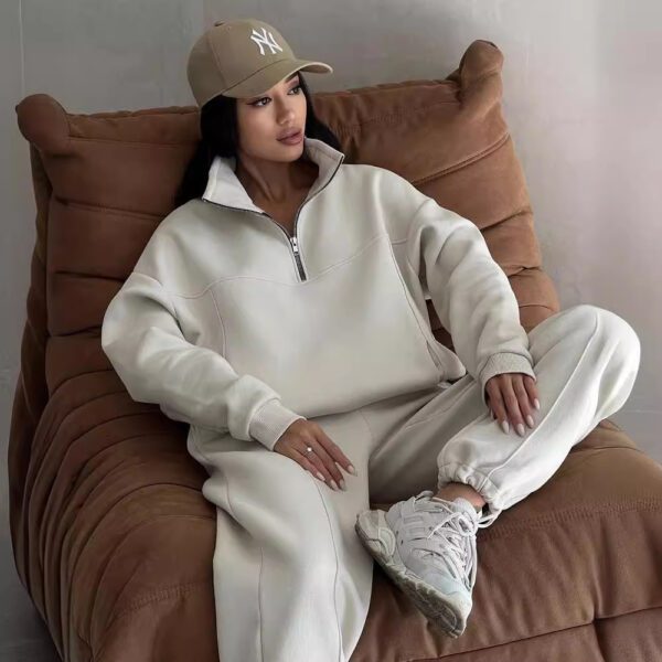 Winter Jogging Women Two Piece Set Female Zipper Coat Casual Pants Tracksuit Autumn Jacket Fashion Contrast Sport Wear Set - Image 5