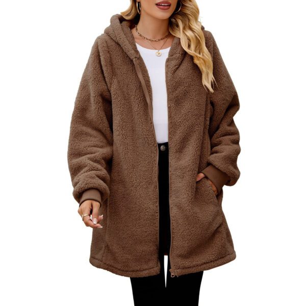 Loose Plush Women's Long Sleeve Hooded Zip Cardigan Coat - Image 10