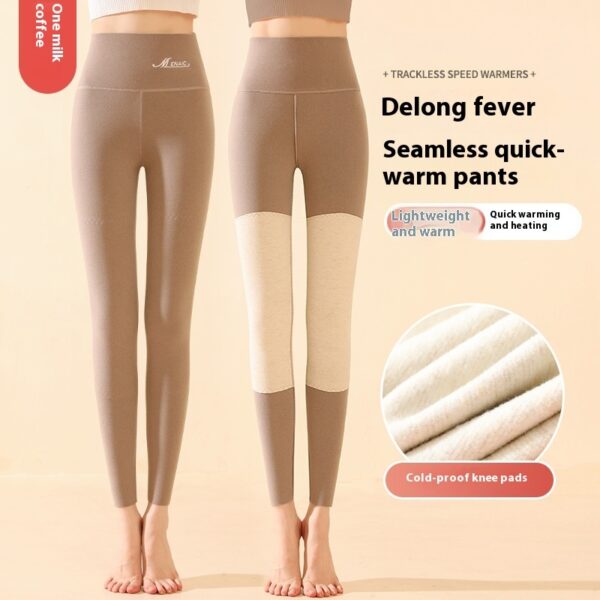 Winter High Waist Knee-pad Leggings Fashion Warm Double-sided Frosted Pants Solid Slim Trousers - Image 2