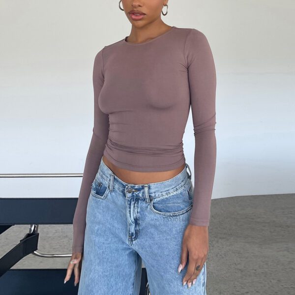 Fashion Slim Long-sleeved Pullovers Tops Solid Causal Fit Shirts - Image 3