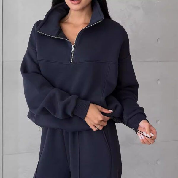 Winter Jogging Women Two Piece Set Female Zipper Coat Casual Pants Tracksuit Autumn Jacket Fashion Contrast Sport Wear Set - Image 2