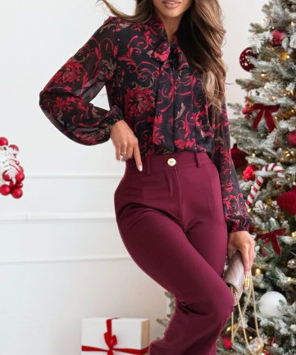 Women's Chiffon Printed Long-sleeved Shirt - Image 8
