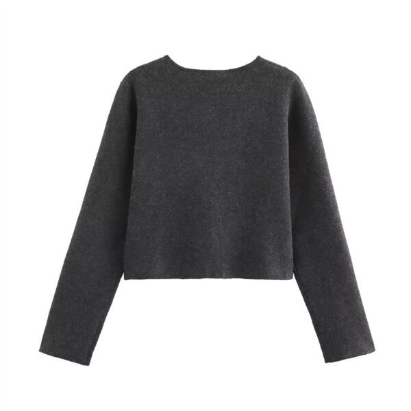 Women's Minimalist Long Sleeve Round Neck Plain Stitch Coat - Image 7