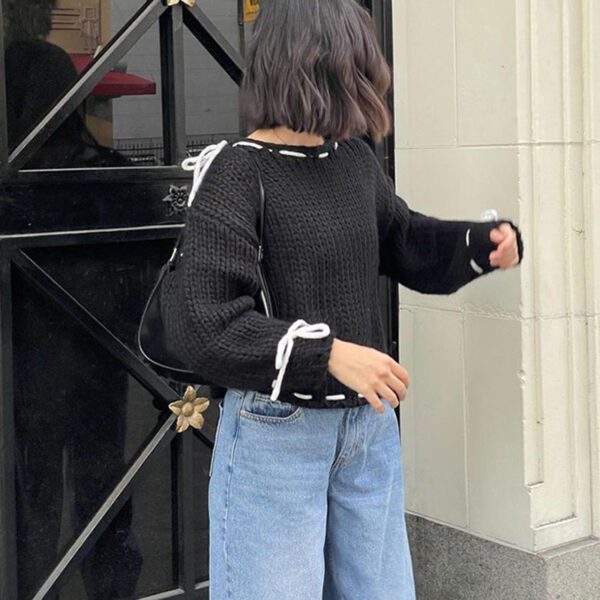 Bowknot Pullover Sweater Fashion Y2K Long Sleeve Loose Knitted Top - Image 7