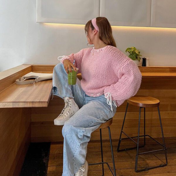 Bowknot Pullover Sweater Fashion Y2K Long Sleeve Loose Knitted Top - Image 2
