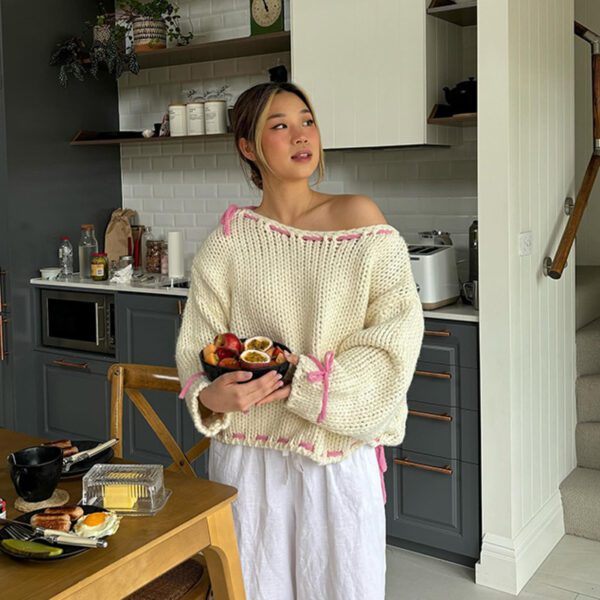 Bowknot Pullover Sweater Fashion Y2K Long Sleeve Loose Knitted Top - Image 8