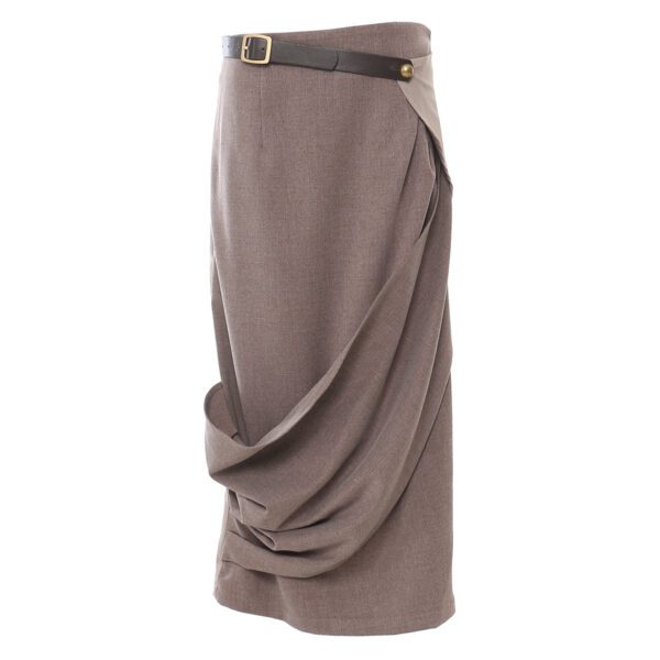 Soft Color Contrast Patchwork Belt Skirt For Women - Image 4