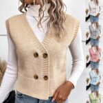 New Knitted V-neck Buttons Casual Sweater For Women