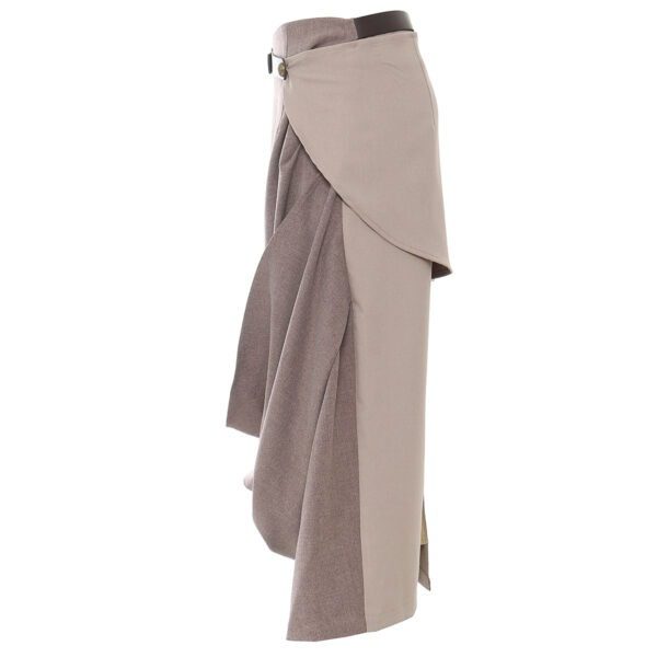 Soft Color Contrast Patchwork Belt Skirt For Women - Image 5