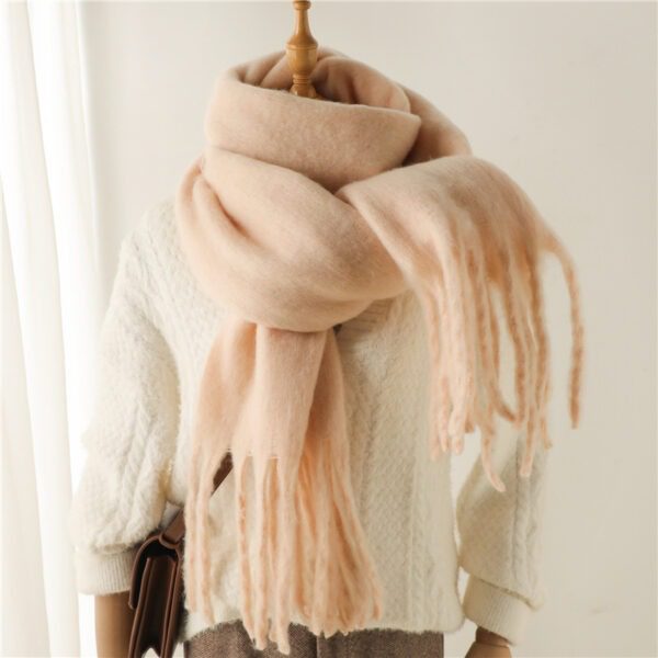 Solid Color Versatile Winter Warm Extended Tassel Scarf - Image 2