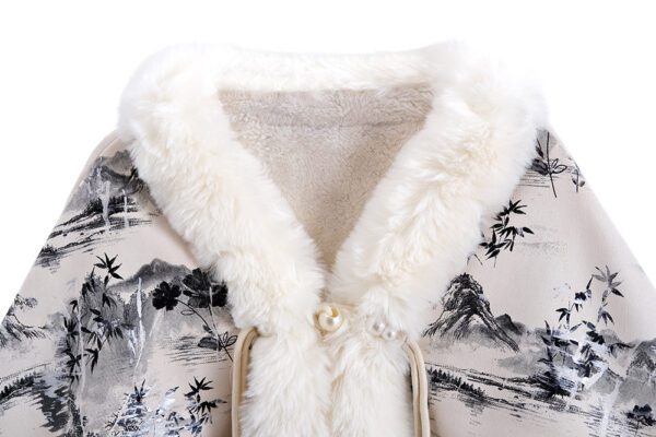 Winter Ethnic Print Hot Sale Big Fur Collar Cape And Shawl - Image 3