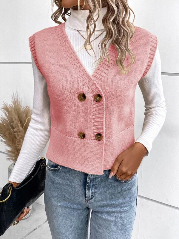 New Knitted V-neck Buttons Casual Sweater For Women - Image 2