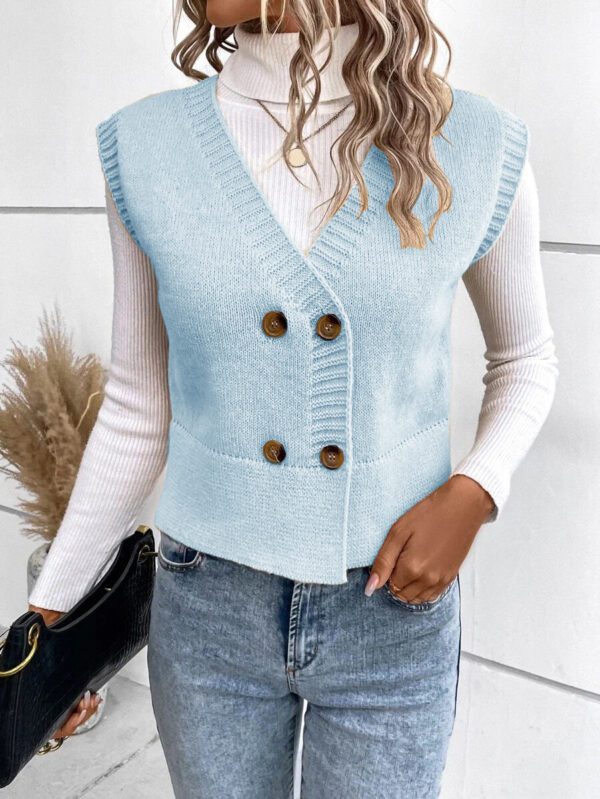 New Knitted V-neck Buttons Casual Sweater For Women - Image 5