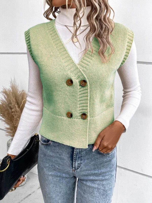 New Knitted V-neck Buttons Casual Sweater For Women - Image 7