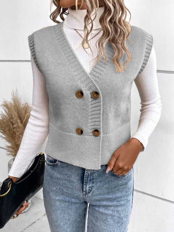 New Knitted V-neck Buttons Casual Sweater For Women - Image 6