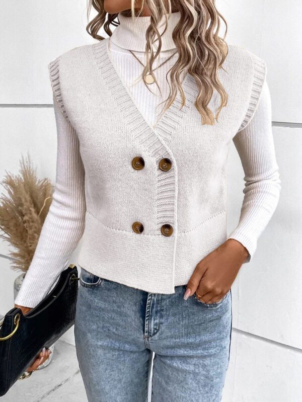 New Knitted V-neck Buttons Casual Sweater For Women - Image 4