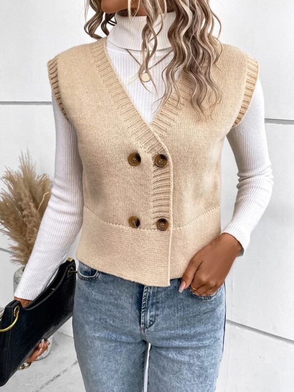 New Knitted V-neck Buttons Casual Sweater For Women - Image 3