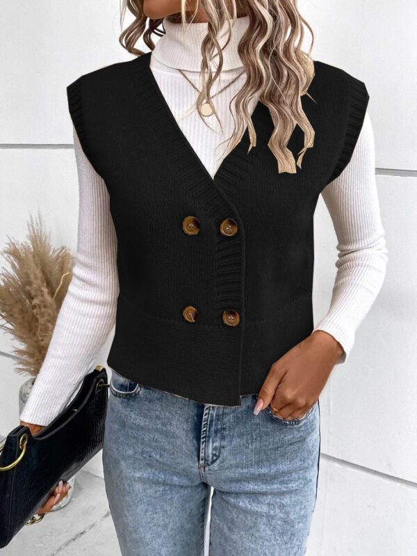 New Knitted V-neck Buttons Casual Sweater For Women - Image 8