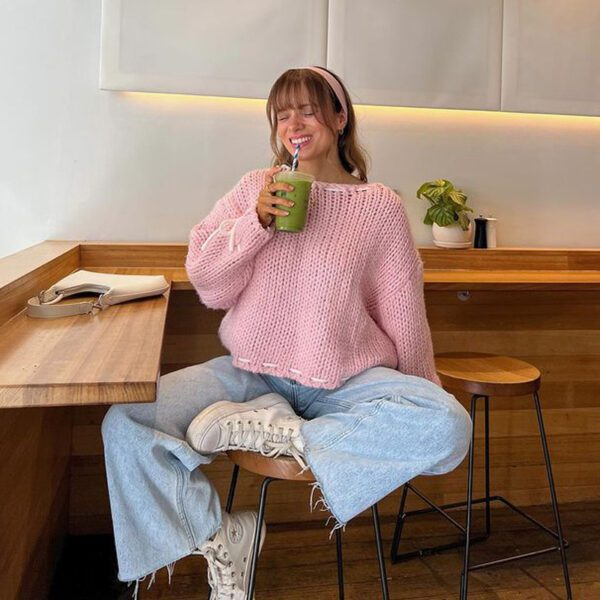 Bowknot Pullover Sweater Fashion Y2K Long Sleeve Loose Knitted Top - Image 4