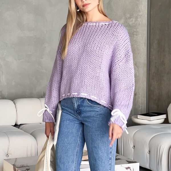 Bowknot Pullover Sweater Fashion Y2K Long Sleeve Loose Knitted Top - Image 9